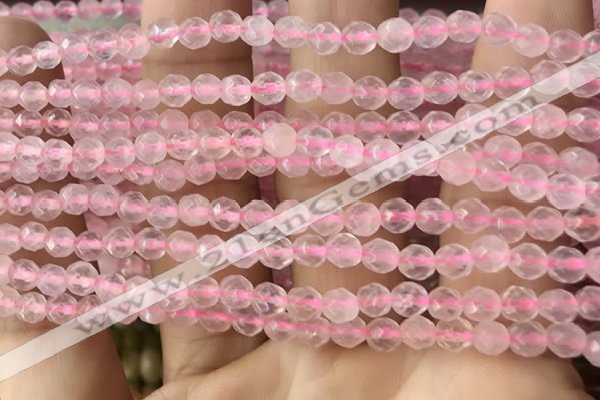 CTG2500 15.5 inches 4mm faceted round rose quartz beads