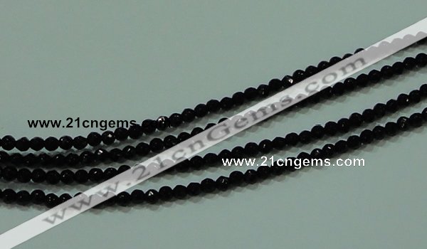 CTG29 15.5 inches 2mm faceted round black agate beads wholesale