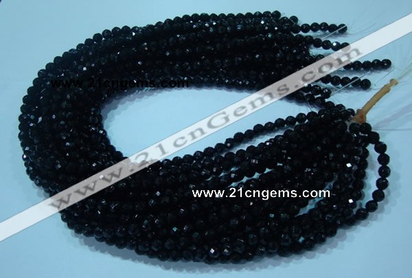 CTG32 15.5 inches 6mm faceted round black agate beads wholesale