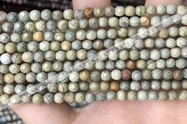 CTG3547 15.5 inches 4mm faceted round silver leaf jasper beads