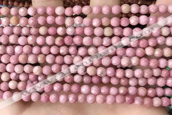 CTG3553 15.5 inches 4mm faceted round pink wooden jasper beads