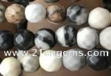 CTG3563 15.5 inches 4mm faceted round black picasso jasper beads