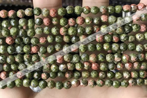 CTG3579 15.5 inches 4mm faceted round unakite beads wholesale