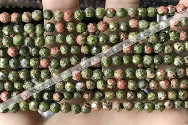 CTG3579 15.5 inches 4mm faceted round unakite beads wholesale