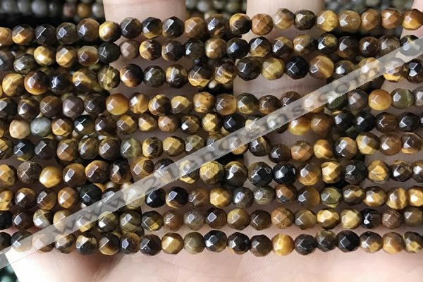 CTG3588 15.5 inches 4mm faceted round yellow tiger eye beads