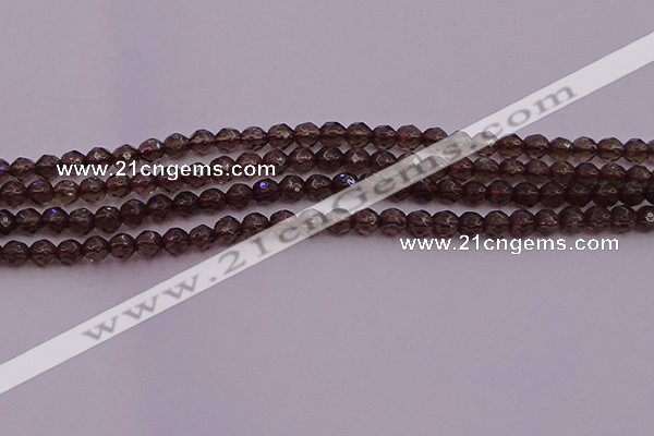 CTG511 15.5 inches 4mm faceted round tiny smoky quartz beads