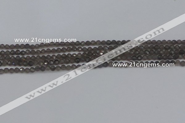 CTG639 15.5 inches 2mm faceted round smoky black obsidian beads