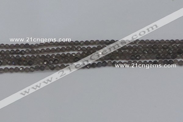 CTG640 15.5 inches 3mm faceted round smoky black obsidian beads