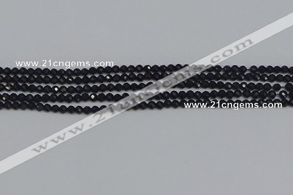 CTG644 15.5 inches 3mm faceted round black tourmaline beads