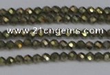 CTG645 15.5 inches 2mm faceted round golden pyrite beads