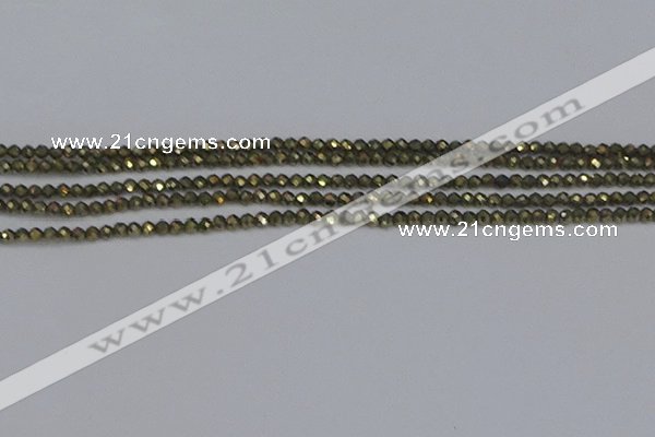 CTG645 15.5 inches 2mm faceted round golden pyrite beads