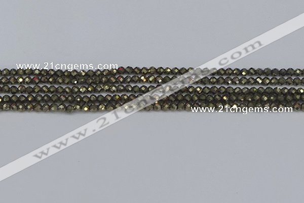 CTG646 15.5 inches 3mm faceted round golden pyrite beads