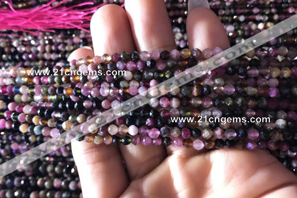 CTG725 15.5 inches 3mm faceted round tiny tourmaline beads