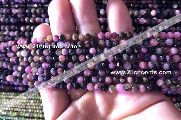 CTG726 15.5 inches 4mm faceted round tiny tourmaline beads