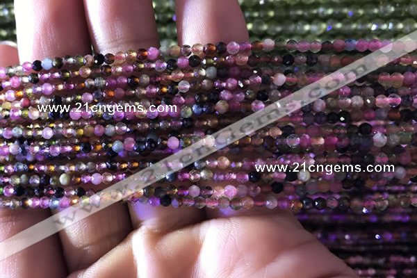 CTG729 15.5 inches 2mm faceted round tiny tourmaline beads