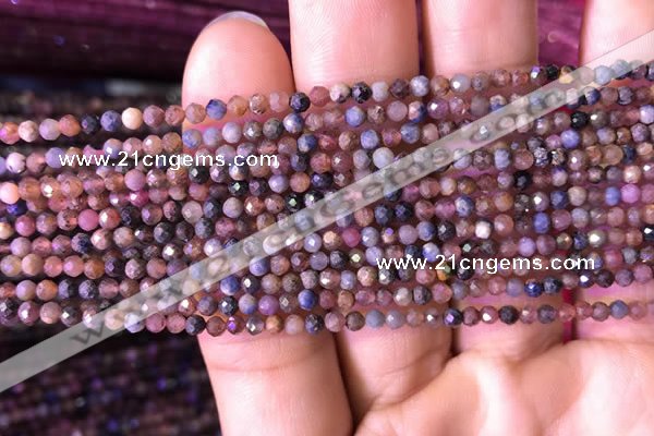 CTG797 15.5 inches 2mm faceted round tiny ruby sapphire beads