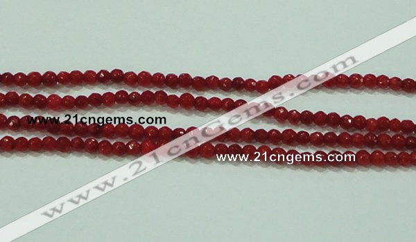 CTG81 15.5 inches 2mm faceted round tiny red coral beads wholesale