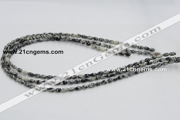 CTJ04 16 inches 4*7mm rice black water jasper beads wholesale
