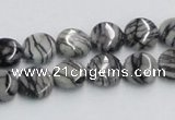 CTJ06 16 inches 10mm flat round black water jasper beads wholesale