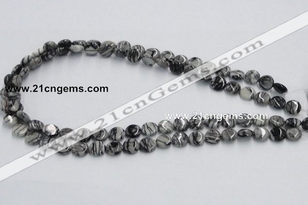 CTJ06 16 inches 10mm flat round black water jasper beads wholesale