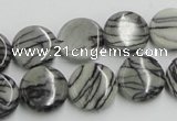 CTJ07 16 inches 14mm flat round black water jasper beads wholesale