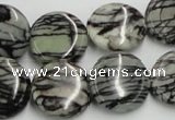 CTJ08 16 inches 18mm flat round black water jasper beads wholesale