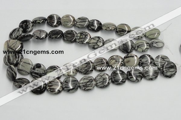 CTJ08 16 inches 18mm flat round black water jasper beads wholesale