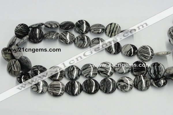 CTJ09 16 inches 20mm flat round black water jasper beads wholesale