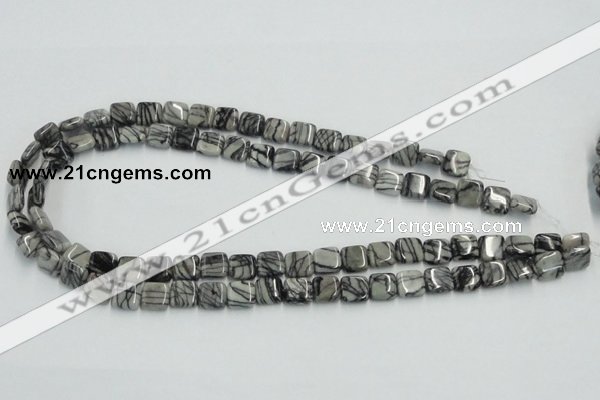 CTJ14 16 inches 10*10mm square black water jasper beads wholesale