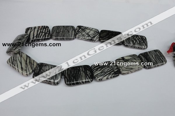 CTJ19 16 inches 25*35mm rectangle black water jasper beads wholesale