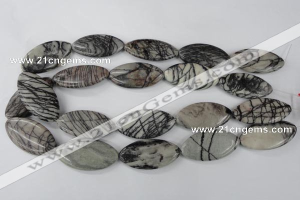 CTJ215 15.5 inches 20*40mm marquise black water jasper beads wholesale