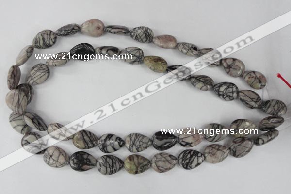 CTJ230 15.5 inches 13*18mm flat teardrop black water jasper beads