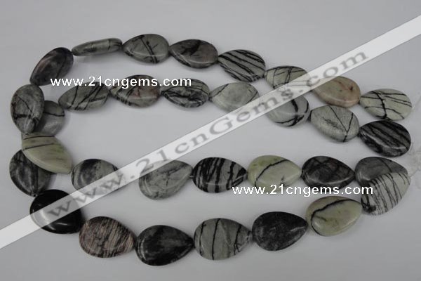 CTJ232 15.5 inches 17*24mm flat teardrop black water jasper beads