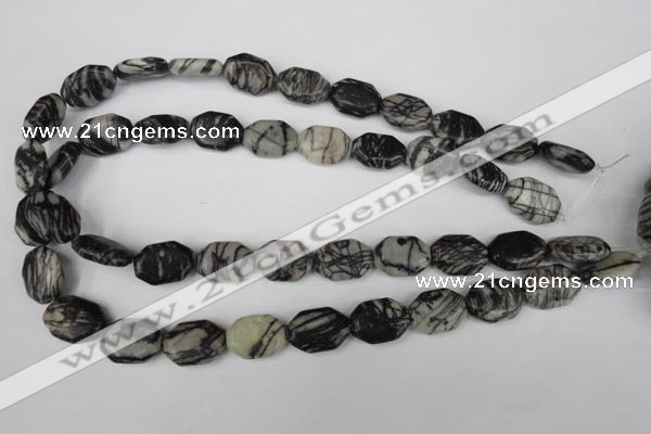 CTJ240 15.5 inches 13*18mm octagonal black water jasper beads