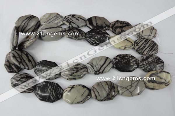 CTJ245 15.5 inches 22*30mm octagonal black water jasper beads