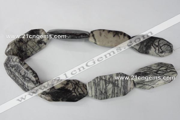 CTJ246 15.5 inches 25*50mm octagonal black water jasper beads