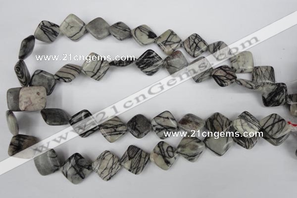 CTJ264 15.5 inches 15*15mm diamond black water jasper beads