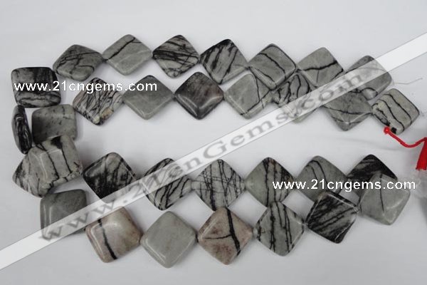 CTJ266 15.5 inches 20*20mm diamond black water jasper beads