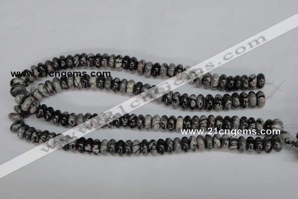 CTJ32 15.5 inches 6*12mm rondelle black water jasper beads wholesale