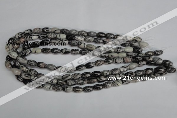 CTJ38 15.5 inches 8*12mm rice black water jasper beads wholesale