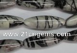 CTJ39 15.5 inches 10*30mm rice black water jasper beads wholesale