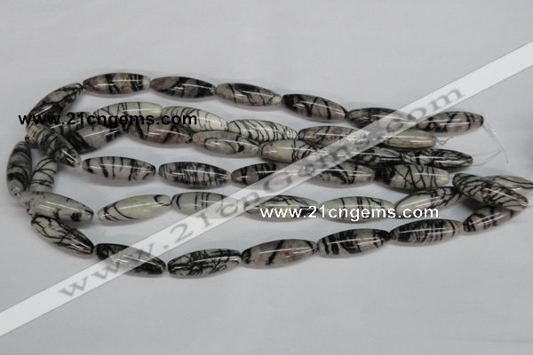 CTJ39 15.5 inches 10*30mm rice black water jasper beads wholesale