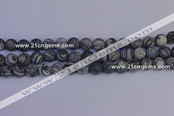 CTJ405 15.5 inches 14mm round matte black water jasper beads