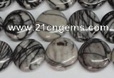 CTJ41 15.5 inches 16mm flat round black water jasper beads wholesale