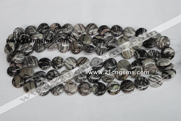 CTJ41 15.5 inches 16mm flat round black water jasper beads wholesale