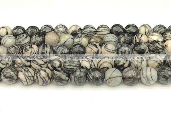 CTJ423 15 inches 12mm faceted round black water jasper beads