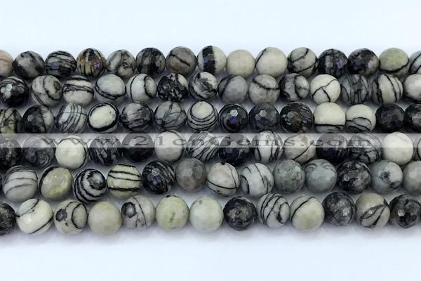 CTJ426 15 inches 8mm faceted round black water jasper beads