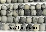 CTJ430 15 inches 4mm round matte black water jasper beads