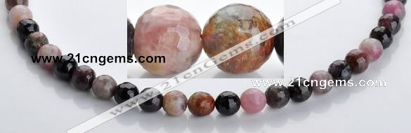 CTO02 multicolored 8mm  faceted round natural tourmaline beads