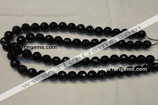 CTO109 15.5 inches 10mm faceted round natural black tourmaline beads